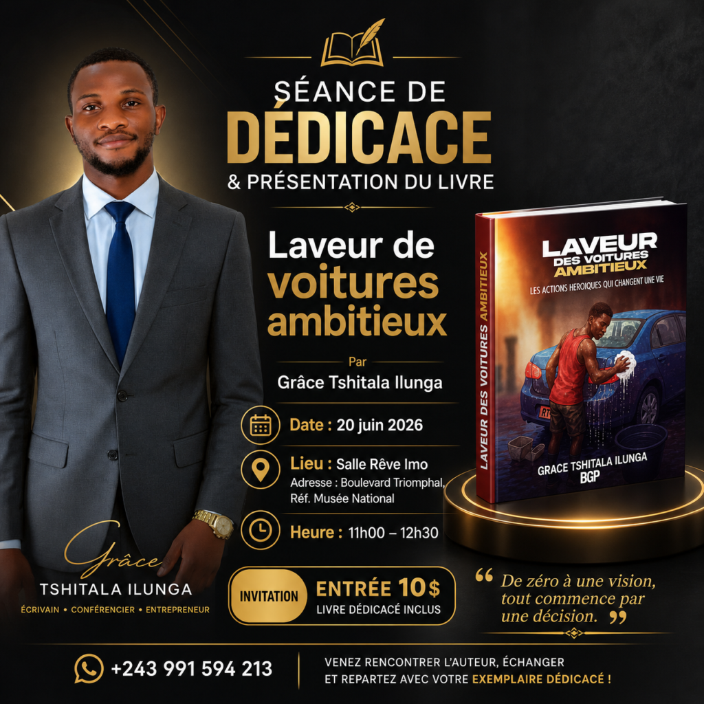 affiche de la présentation et dédicace du livre laveur des voitures ambitieux 